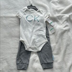 Calvin Klein White Bodysuit with Gray Pants